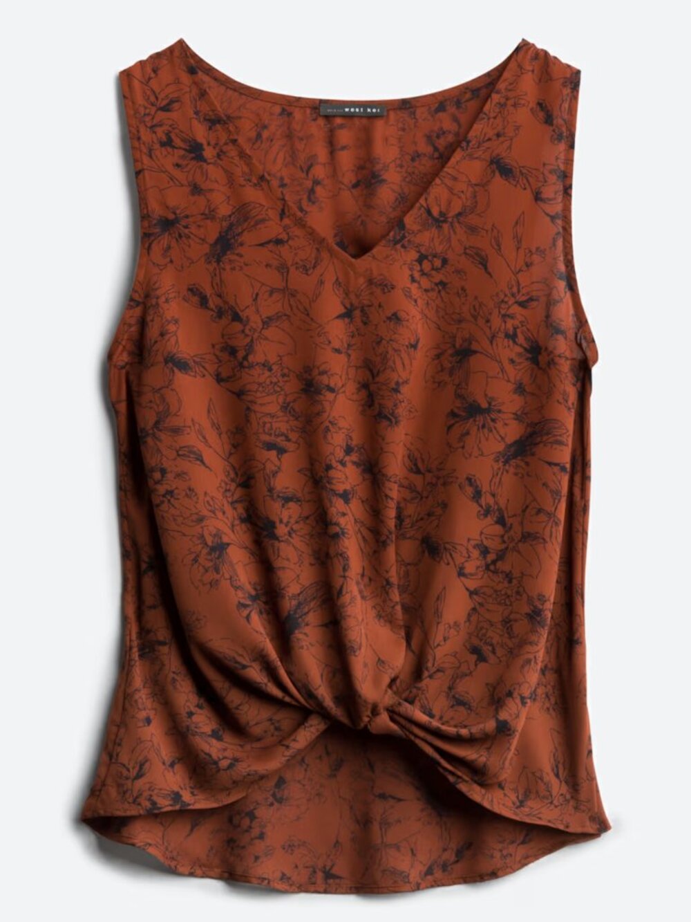 West Kei Brown and Black Floral Knot-Front Tank